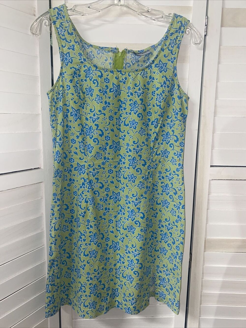Vintage 80s 90s Rampage Green Blue Floral Knee Wiggle Dress Small Med Made USA
